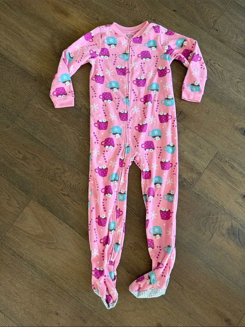 Kids Pink Holiday Mug Print One-Piece Pajamas